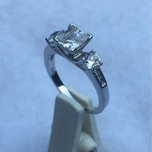 Sterling Silver Ring, CZ Princess Cut With Round Accents, Engagement, Size 7